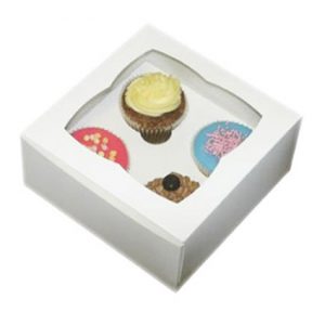 4 Cavity White Cupcake Box